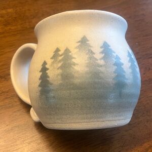 Handmade Ceramic Pottery Mug with Green Pine Tree Design